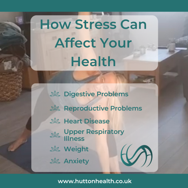 How stress can affect your health; digesting problems, reproductive problems, heart disease, upper respiratory illness, weight, anxiety