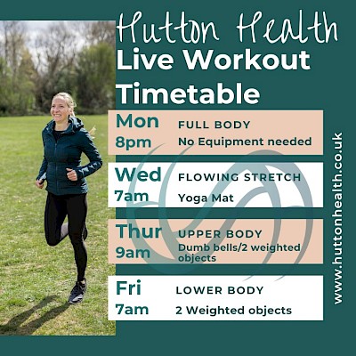 Hutton Health live workout timetable